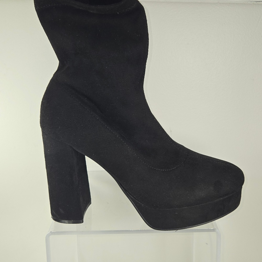 Madden Girl Orchidd Black Fabric Platform Block Heel Ankle Boots Womens 10M